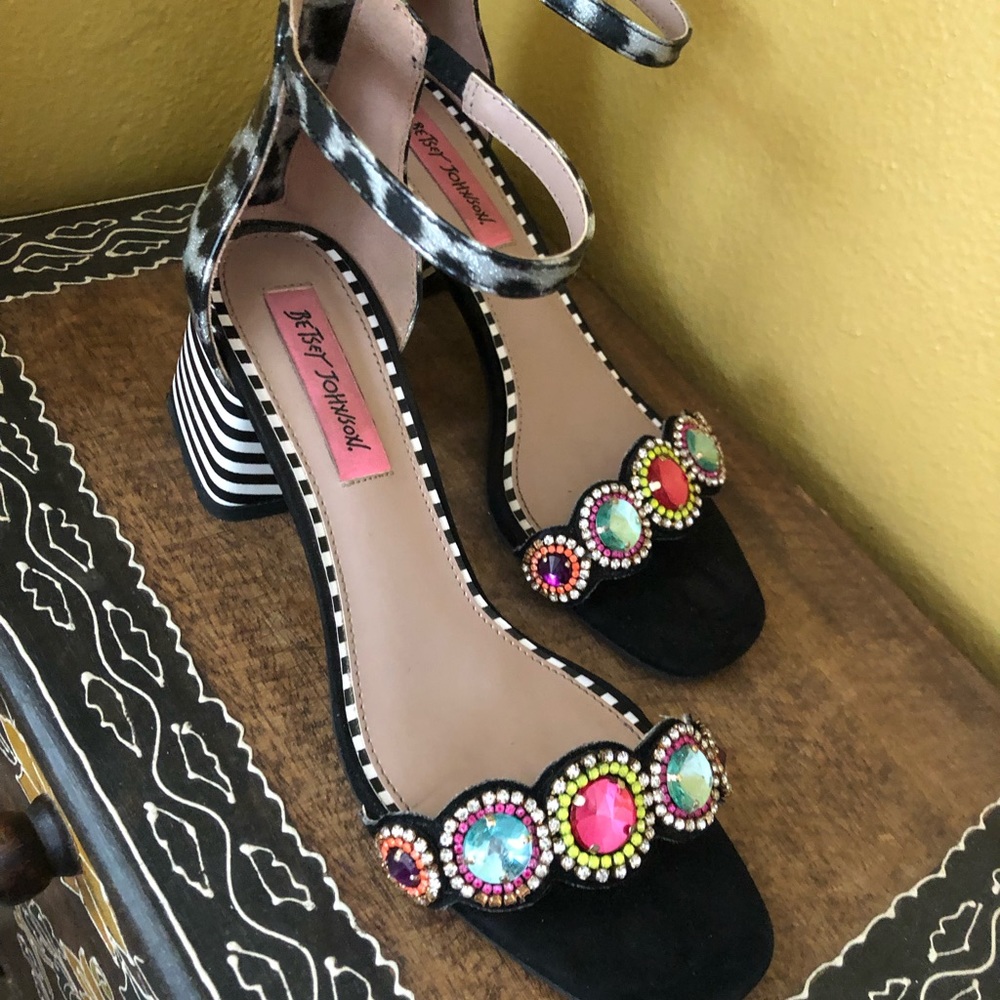 Betsey Johnson Black Heels with Multicolor Gems